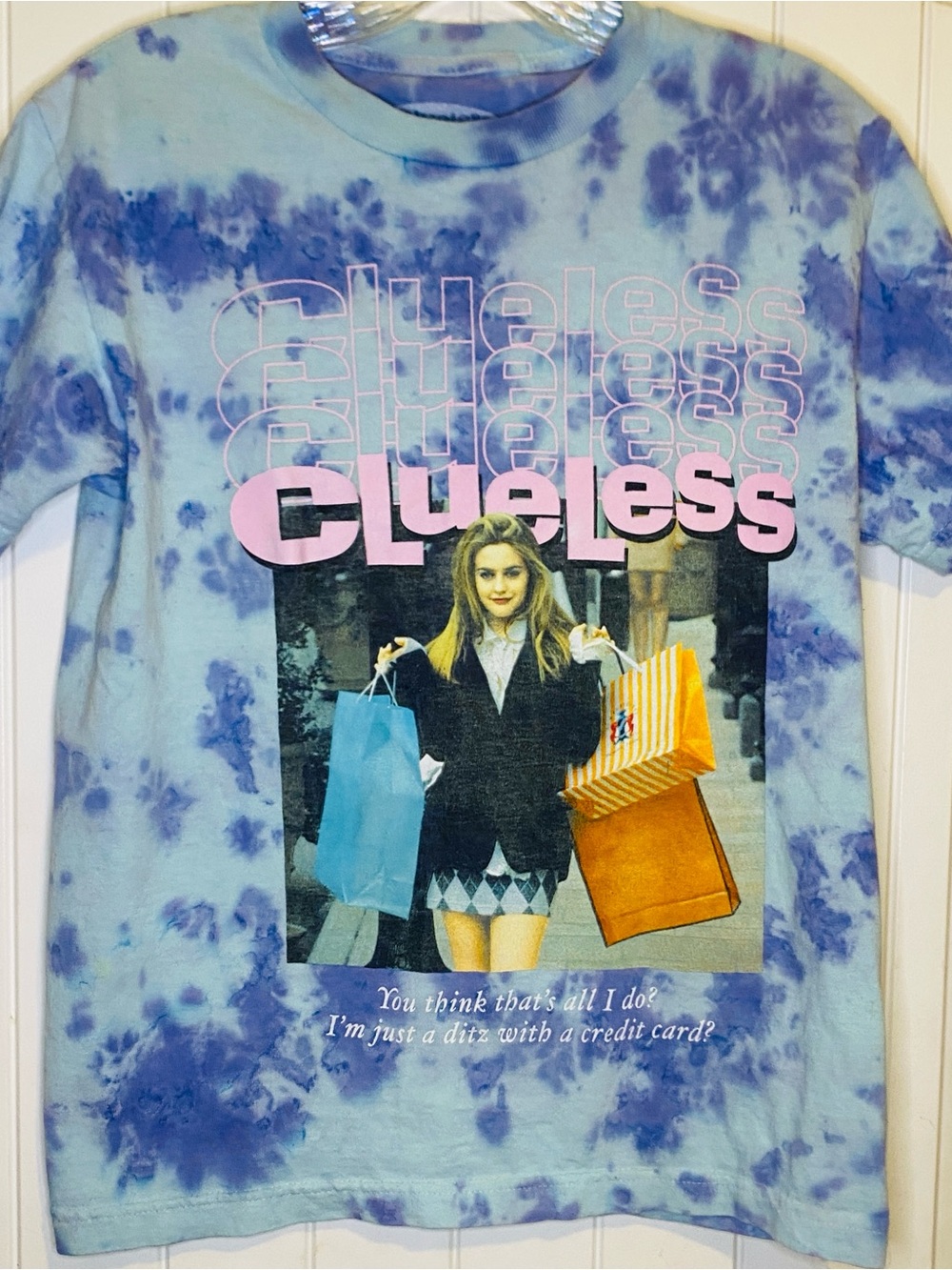 Y2K Clueless Graphic Tie-Dye Tee - Blue & Purple